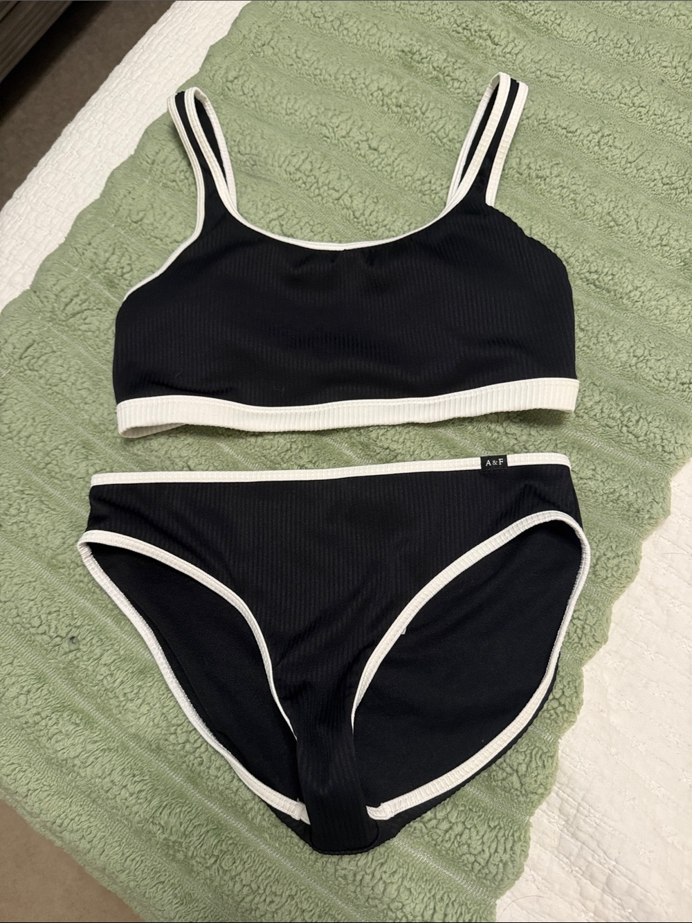 Nwot Abercrombie & Fitch Black Rib-Knit Bikini with White Trim